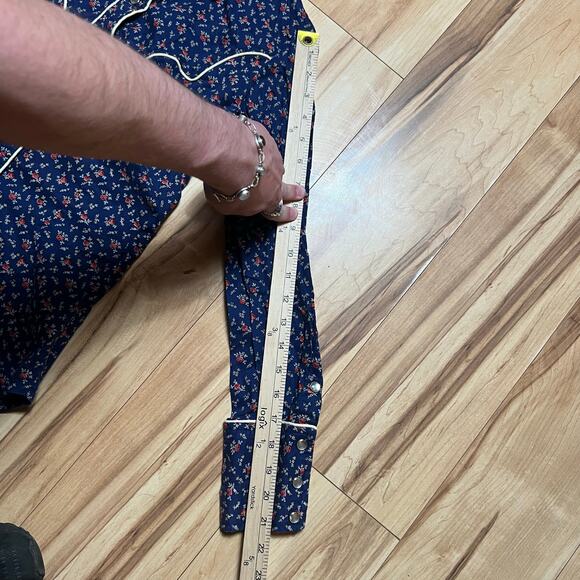 VINTAGE 70s Western Pearl Snap Womens Size 0 Blue Floral Cowgirl Hippie Retro - Picture 7 of 8